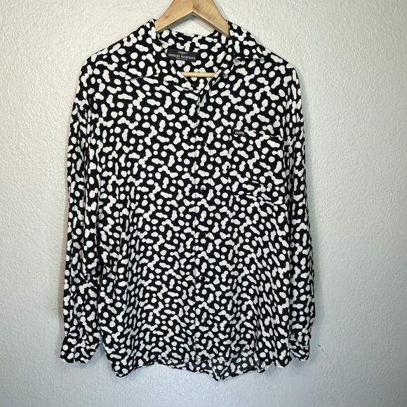 Vintage Guess Blouse Women L Black White USA Made Georges Marciano 90s Designer - Picture 1 of 9